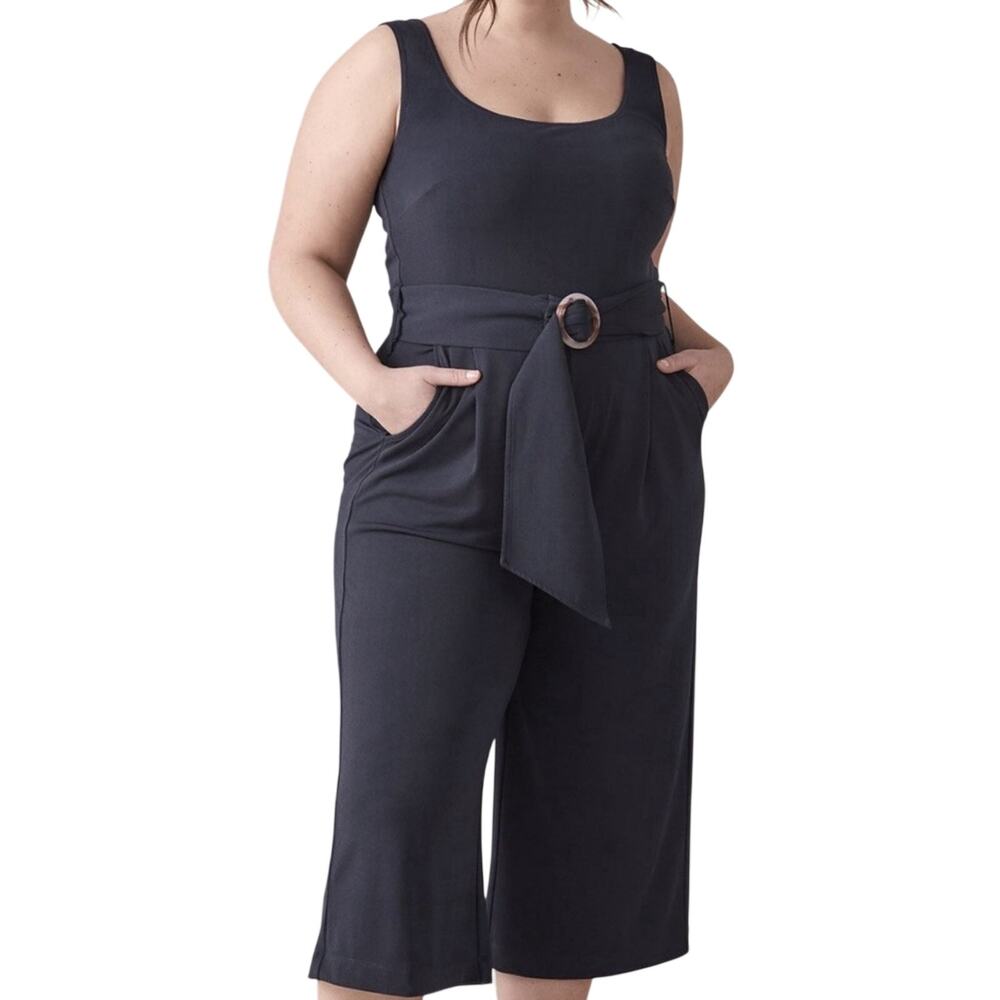 NEW Addition Elle Womens Cropped Jumpsuit Pantsuit Romper 1X Navy Blue 1 Piece